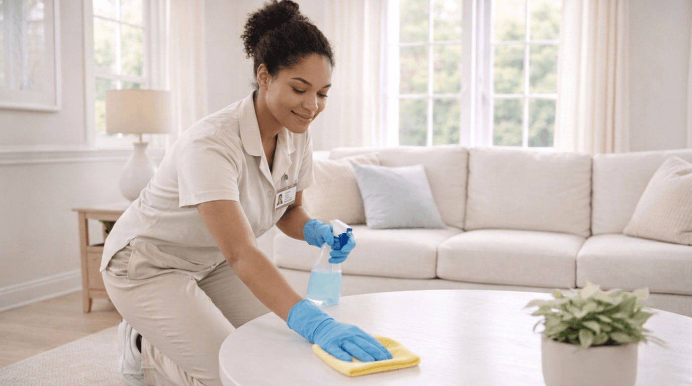 Tidy living space maintained through regular professional cleaning visits